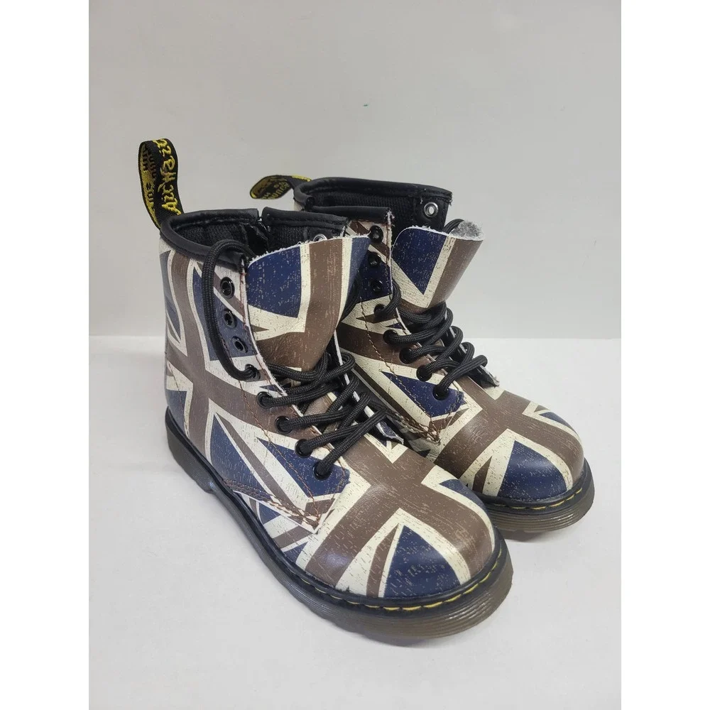 Dr. Martens Delaney Kids Union Jack Flag Boots Brown‎ Blue AW004 US 11 UK 10